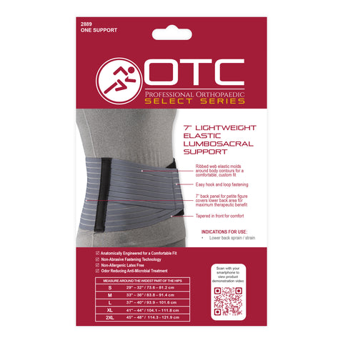 Back packaging of SELECT SERIES LIGHTWEIGHT ELASTIC LUMBOSACRAL SUPPORT