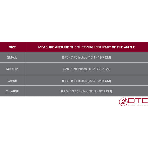 ANKLE SUPPORT - WRAP AROUND STRAP size chart