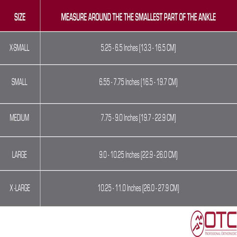 ANKLE SUPPORT - SPIRAL STAYS size chart